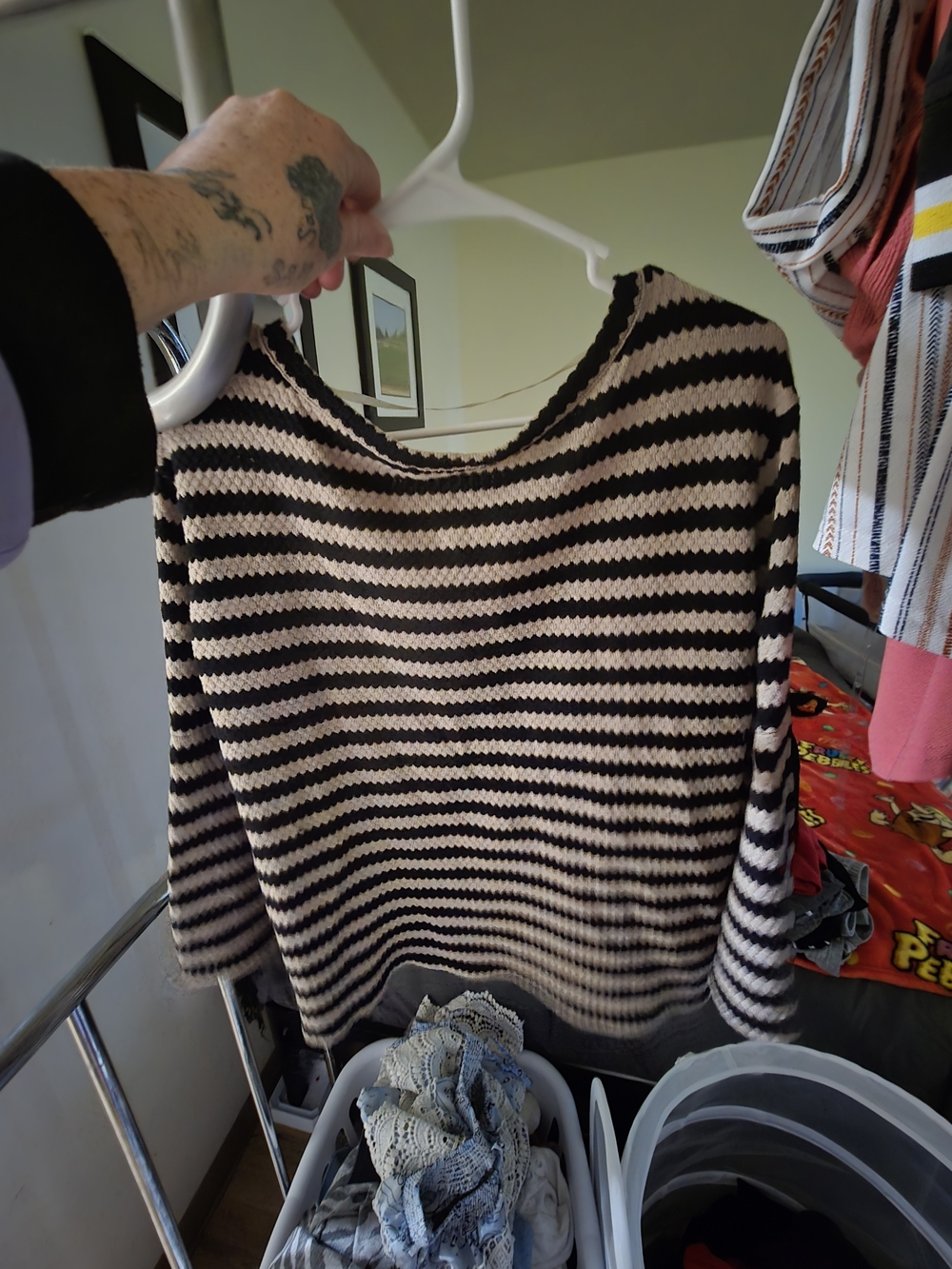 Wemons Shirt Striped Black and Cream Women's Knit Sweater